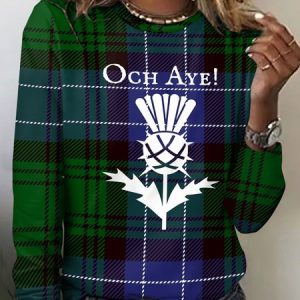 Vintage Plaid Crew Neck Long Sleeve T-shirt, T-shirts, color:Green|size:5XL, catalog Noracora shop