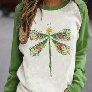Casual Crew Neck Dragonfly Sweatshirt, Hoodies & Sweatshirts, color:Green|size:XXL, catalog Noracora shop