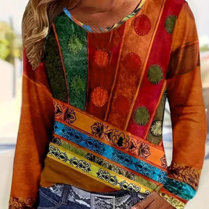 Women's Long Sleeve Tee T-shirt Spring/Fall Floral Jersey Crew Neck Daily Going Out Casual Top, JustFashionNow T-Shirts, color:Red|size:5XL,