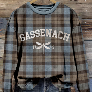 Sassenach Dragonfly Embroidered Vintage Plaid Sweatshirt, Hoodies&Sweatshirts, Lilicloth.com