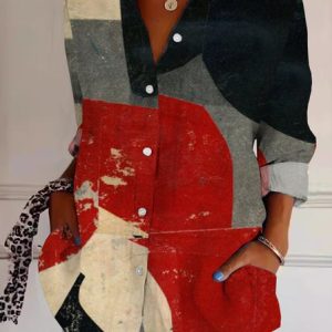 Regular Fit Casual Geometric Shirt Collar Shirt, Blouses, Lilicloth.com