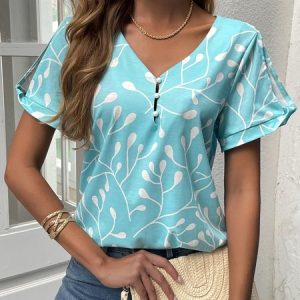 V Neck Buttoned Loose Casual Shirt, Blouses, color:Green|size:XXL, catalog Noracora shop