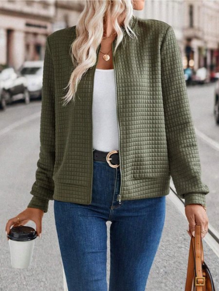 Women's Autumn Outerwear Casual Zipper Plain Long Sleeve Hoodie Jacket, JustFashionNow Jackets, color:Army Green|size:XXL,