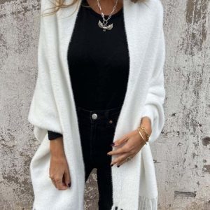 Women's Plain Tassel Heavyweight Loose Teddy Jacket, Outerwear, color:White|size:5XL, catalog Noracora shop