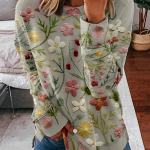 Casual Crew Neck Floral Sweatshirt Zipper, Hoodies & Sweatshirts, color:Aqua|size:4XL, catalog Noracora shop