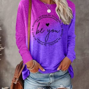 Casual Crew Neck Text Letters Sweatshirt, Blouses, color:Purple|size:4XL, catalog Noracora shop