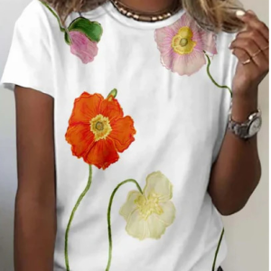 Jersey Crew Neck Casual Floral T-Shirt, T-shirts, Lilicloth.com