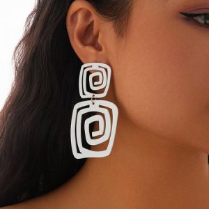 Irregular And Exaggerated Square Spiral Earrings With Personalized Metallic Iron Drip Oil Earrings, Earrings, color:White, Stylewe