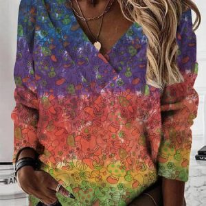 Casual V Neck Mushrooms Sweatshirt, Hoodies & Sweatshirts, color:Multicolor|size:XXL, catalog Noracora shop