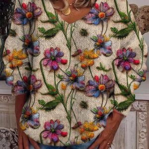 Women Yarn/Wool Yarn Polka Dots Long Sleeve Comfy Casual Sweater, Sweaters, color:Multicolor|size:4XL, catalog Noracora shop