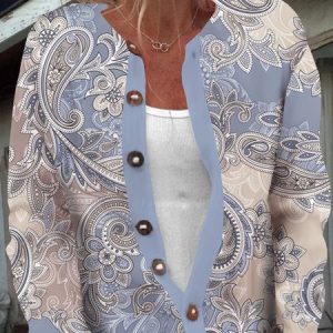 Women Ethnic Long Sleeve Comfy Casual Buckle Cardigan, Cardigans, color:Blue|size:3XL, catalog Noracora shop