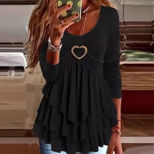 Crew Neck Long Sleeve Plain Regular Micro-Elasticity Loose Blouse For Women, Blouses, color:Black|size:5XL, catalog Noracora shop