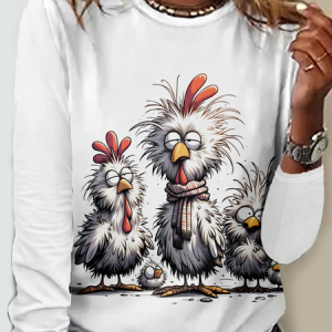 Casual Animal Crew Neck Long Sleeve T-shirt, T-shirts, color:Color3|size:5XL, catalog Noracora shop