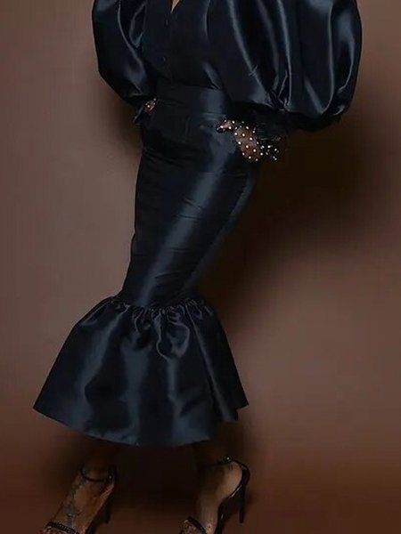 Elegant Satin Maxi Mermaid Skirt, Skirts, color:Black|size:XXL, Stylewe