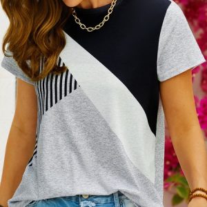 Jersey Casual Striped T-Shirt, T-shirts, color:Gray|size:XXL, catalog Noracora shop