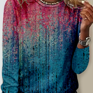 Casual Geometric Crew Neck Long Sleeve T-shirt, T-shirts, color:Deep Blue|size:5XL, catalog Noracora shop