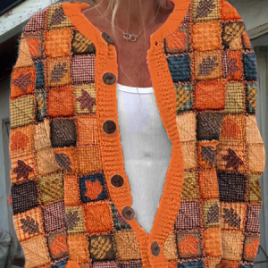 Women Knitted Color Block Long Sleeve Comfy Casual Cardigan, Cardigans, color:Orange|size:5XL, catalog Noracora shop