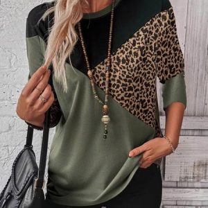 Color Block Loose Casual T-Shirt, Long sleeves, Lilicloth.com
