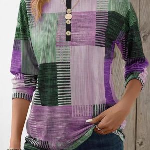 Women's Long Sleeve Blouse Spring/Fall Colorblock Cold Shoulder Daily Going Out Casual Top, JustFashionNow Blouses, color:Purple|size:3XL,