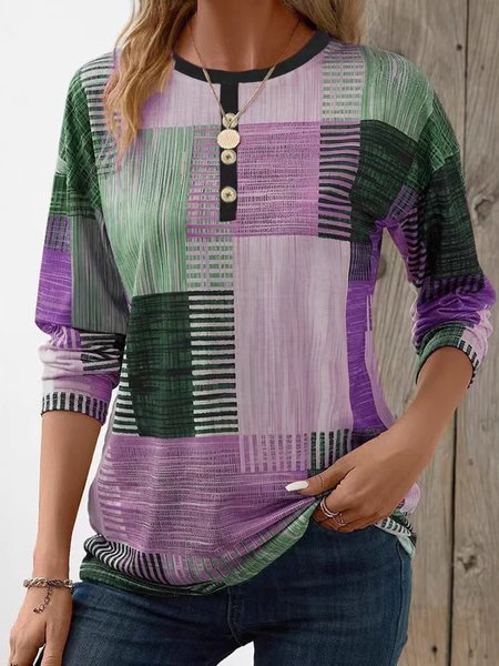 Women's Long Sleeve Blouse Spring/Fall Colorblock Cold Shoulder Daily Going Out Casual Top, JustFashionNow Blouses, color:Purple|size:3XL,