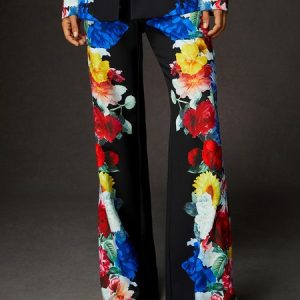 Urban Floral Printing Flared Pants, Pants, color:As Picture|size:XXL, Stylewe