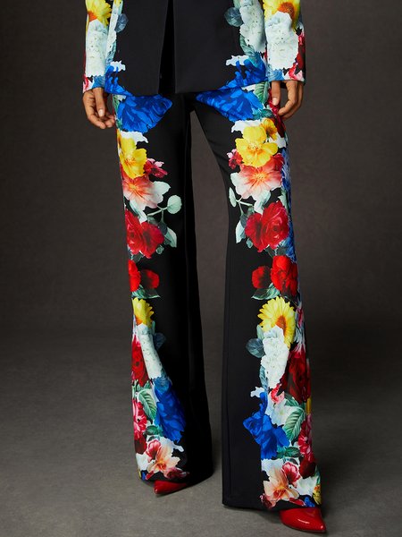 Urban Floral Printing Flared Pants, Pants, color:As Picture|size:XXL, Stylewe