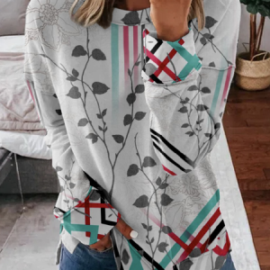 Casual Crew Neck Abstract Sweatshirt, Hoodies & Sweatshirts, color:Gray|size:4XL, catalog Noracora shop