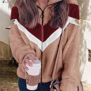 Women's Color Block Thicken Loose Jacket, Outerwear, color:Coffee|size:5XL, catalog Noracora shop