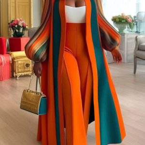 Elegant Balloon Sleeve Color Block Loose Kimono, Kimonos, color:Orange|size:XXL, Stylewe