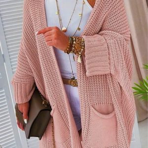 Women Wool/Knitting Plain Long Sleeve Comfy Casual Cardigan, Sweaters, color:Pink|size:3XL, catalog Noracora shop