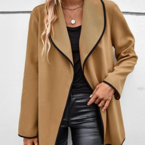 Women's Plain Zipper Regular Loose Jacket, Outerwear, color:Camel|size:XL, catalog Noracora shop