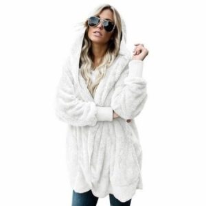 Women's Winter Outerwear Casual Plain Long Sleeve Hoodie Mid-long Faux Fur Coat, JustFashionNow Jackets, color:White|size:5XL,