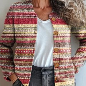 Women Yarn/Wool Yarn Striped Long Sleeve Comfy Boho Cardigan, Outerwear, color:Multicolor|size:5XL, catalog Noracora shop