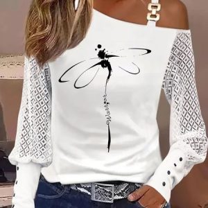Casual Loose Lace Dragonfly Shirt, Blouses, color:White|size:XXL, catalog Noracora shop