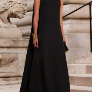 Vintage Plain Sleeveless Crew Neck Casual Weaving Dress, Maxi Dresses, color:Black|size:XS, Stylewe