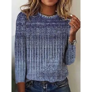 Casual Geometric Crew Neck Long Sleeve T-shirt, T-shirts, color:Blue|size:5XL, catalog Noracora shop