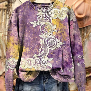 Casual Crew Neck Abstract Sweatshirt, Hoodies & Sweatshirts, color:Purple|size:XXL, catalog Noracora shop