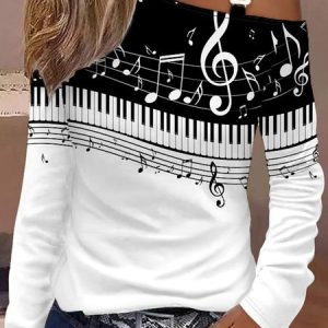 Asymmetrical Collar Long Sleeve Color Block Metal Regular Medium Elasticity Loose Blouse For Women, Blouses, color:Black|size:XXL, catalog Noracora shop