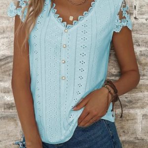 Loose V Neck Plain Casual T-Shirt, T-shirts, color:Blue|size:XXL, catalog Noracora shop
