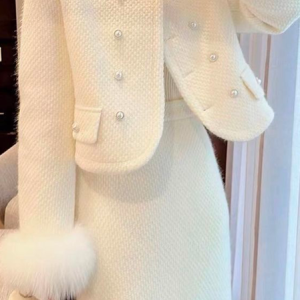 Regular Sleeve Cross Neck Plain Elegant Imitation Pearls Jacket, Jackets, color:White|size:XXL, Stylewe