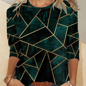 Casual Loose Jersey Geometric T-Shirt, Long sleeves, Lilicloth.com
