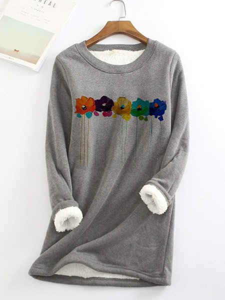 Women's Crew Neck Floral Casual Winter Long Sleeve Sweatshirt, JustFashionNow Sweatshirts & Hoodies, color:Gray|size:XXL,
