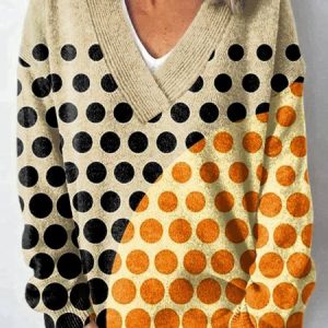Women Geometric Long Sleeve Comfy Vintage Sweater, Sweaters, color:Yellow|size:5XL, catalog Noracora shop
