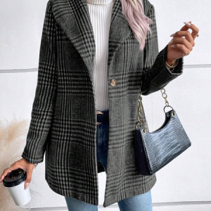Women's Plaid Heavyweight Loose Jacket, Jackets, color:Grey|size:XL, catalog Noracora shop