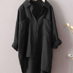 Shirt Collar Long Sleeve Plain Regular Loose Shirt For Women, Shirts, color:Black|size:5XL, catalog Noracora shop