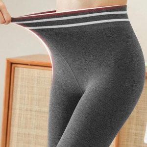 Casual Striped Fleece Skinny Soft Clouds Long Leggings, Leggings, color:Gray|size:One-size, catalog Noracora shop