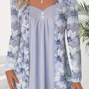 V Neck Long Sleeve Floral Hot Drilling Regular Micro-Elasticity Loose Blouse For Women, Blouses, color:Blue|size:5XL, catalog Noracora shop