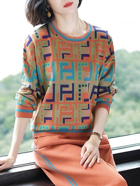 Loose Crew Neck Casual Long Sleeve Blouse, Pullovers, color:As Picture|size:XXL, Stylewe