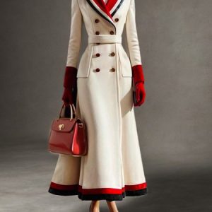Leather-Patchwork Color Block Lapel Collar Coat with Belt, Coats, color:As Picture|size:XXL, Stylewe