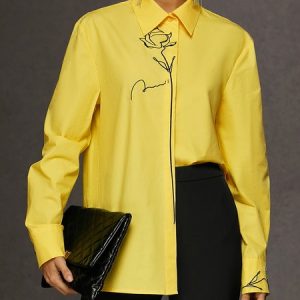 Casual Loose Embroidery Shirt, Blouses and Shirts, color:Yellow|size:XXL, Stylewe